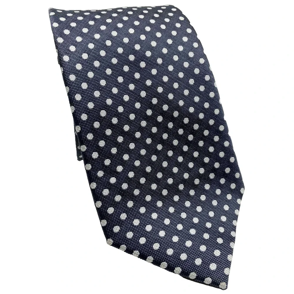 CHARLES TYRWHITT Men's 100% Silk Skinny‎ Necktie Designer POLKA DOT Gray/White